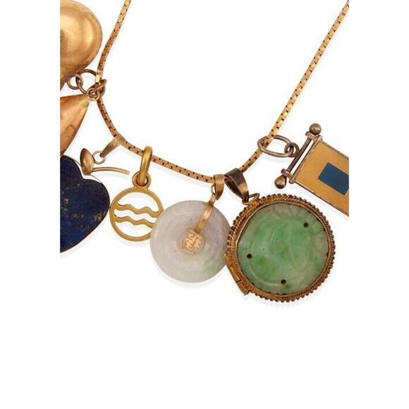 14K GOLD, SILVER AND GEM-SET CHARM NECKLACE - Picture 2 of 5